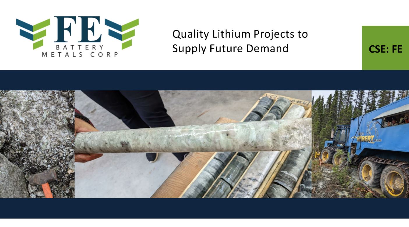 FE deck 1 FE Battery Metals Drills 1.49 Percent Lithium Oxide Over 4.95 Meters at Augustus Lithium Property