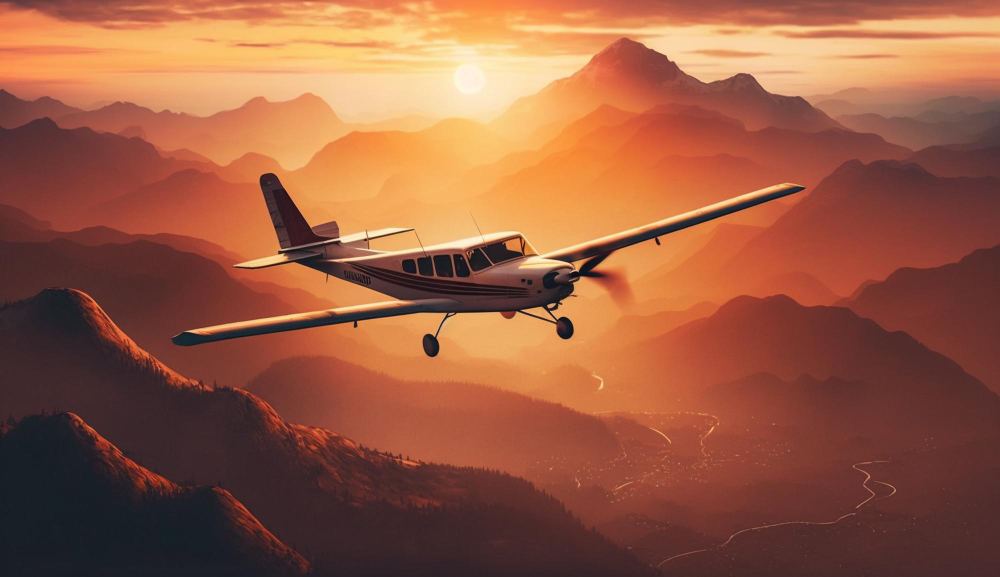 airplane flying mountain range sunset generated by ai Surf Air Mobility and Azul Conecta Enter Agreement to Incorporate Electric Powertrains into Azul’s Cessna Caravan Fleet