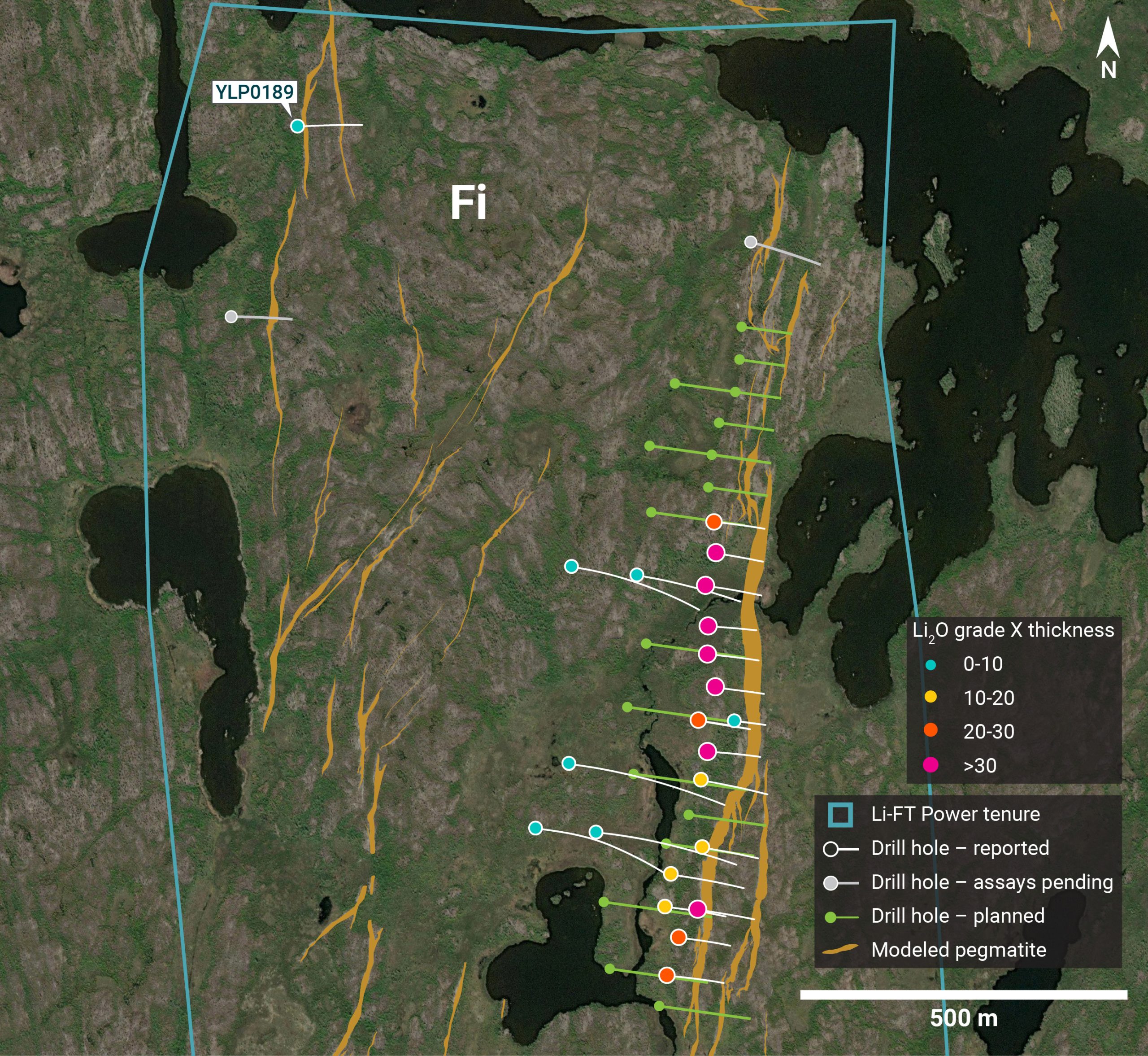 individual drill plans yk pegmatites nr 26 fi gt scaled LIFT intersects 22 m at 1.05% Li2O at its Fi Southwest pegmatite, Yellowknife Lithium Project, NWT