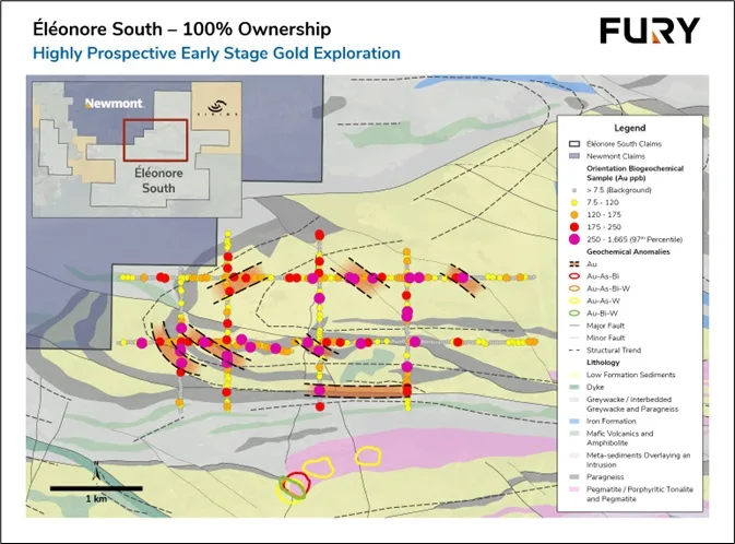 Eleonore South Project Location Fury Identifies Éléonore Style Target at Éléonore South Gold Project