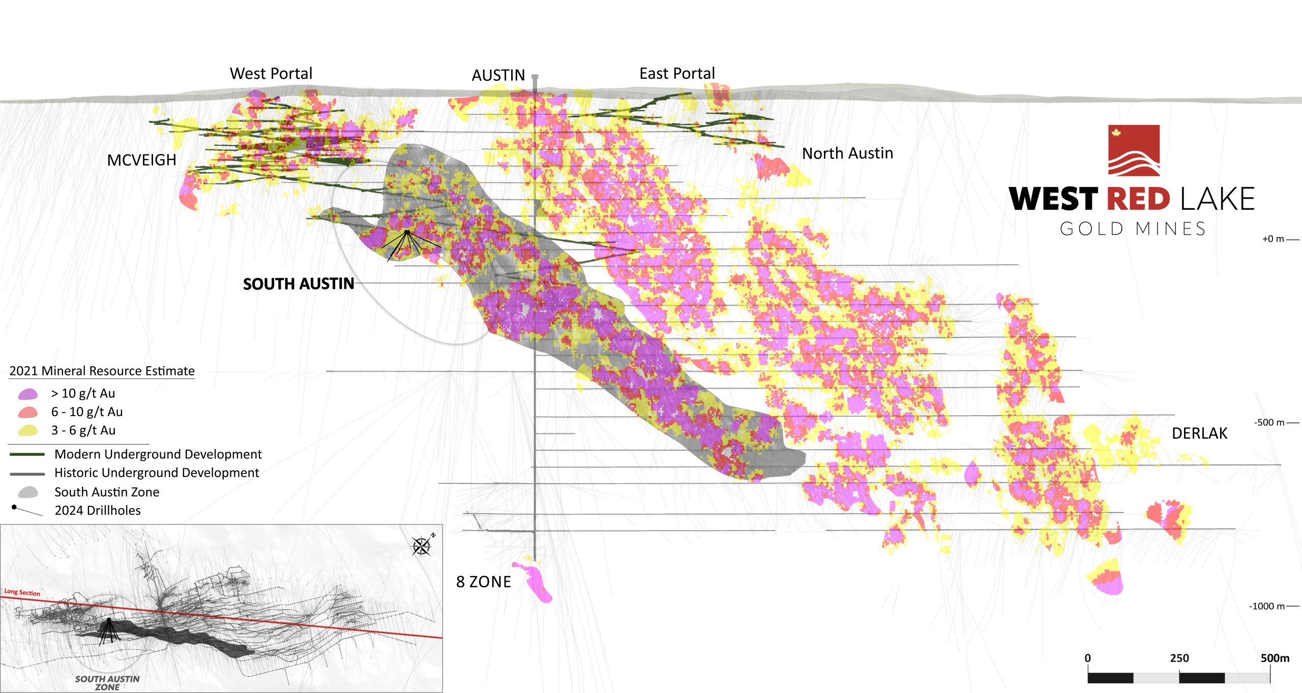 figure 2 wrlg madsen southaustin longsection 1 scaled West Red Lake Gold Intersects 68.36 g/t Au over 1.1m and 13.83 g/t Au over 3.95m at South Austin Zone – Madsen Mine