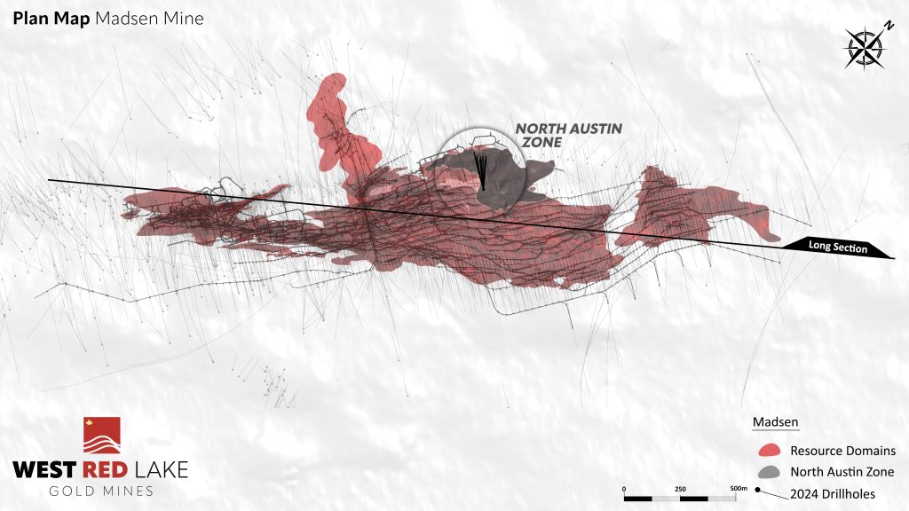 figure 1 wrlg madsen plan West Red Lake Gold Intersects 37.33 g/t Au over 2.79m and 5.26 g/t Au over 9.0m at North Austin Zone – Madsen Mine