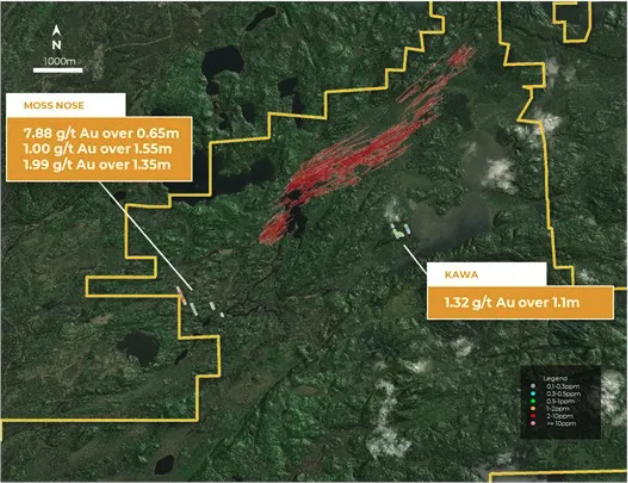 gshr image 1 Goldshore Extends Mineralization Along the Moss Deposit and Kawa Trends