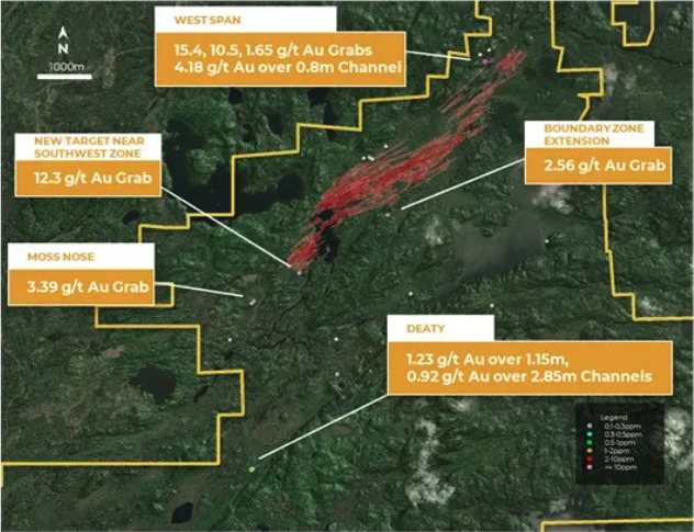 gshr image 3 Goldshore Extends Mineralization Along the Moss Deposit and Kawa Trends