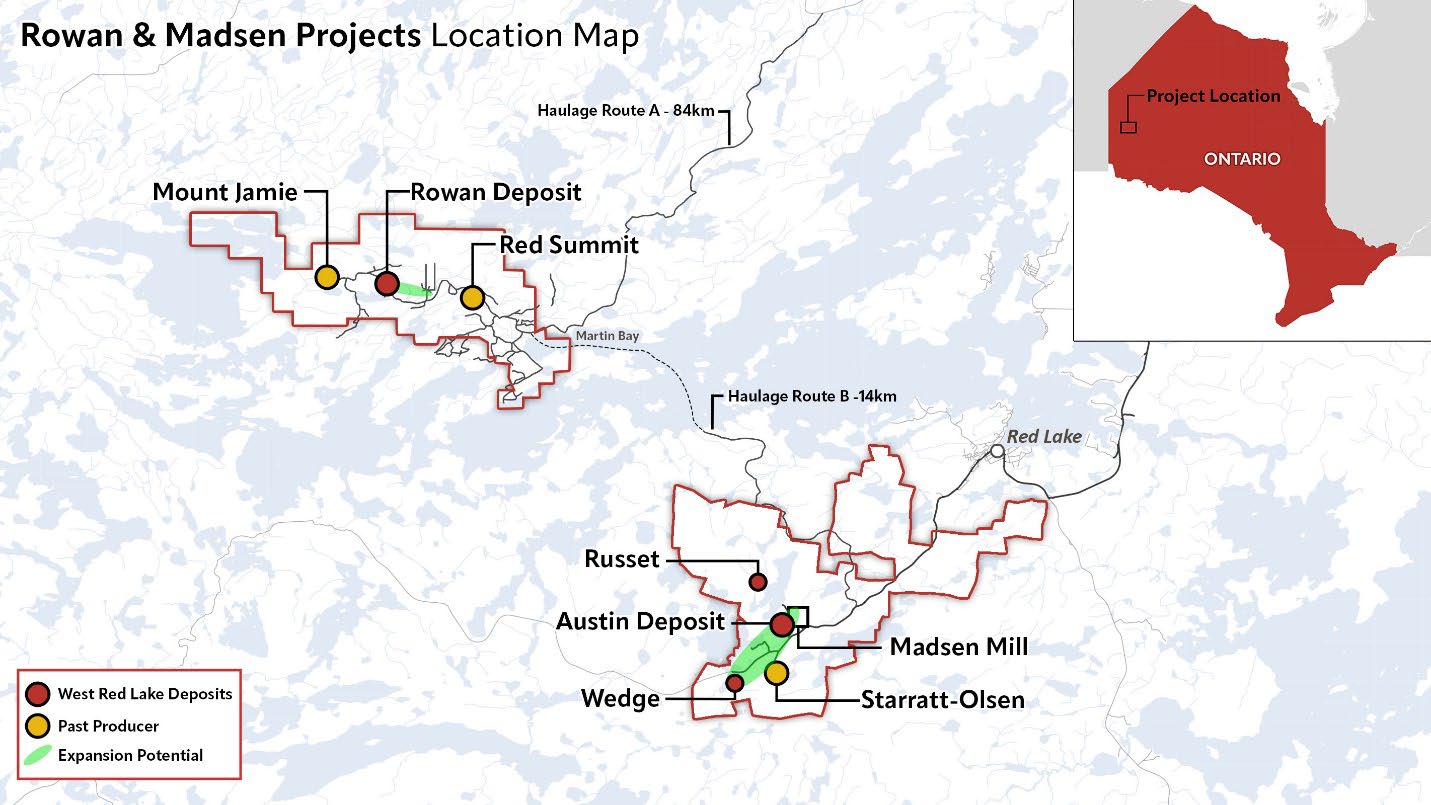 rowan madsen projects location map West Red Lake Gold Closes US$35-Million Credit Facility with Nebari and Announces Drawdown of US$15 Million