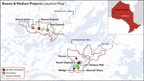 location map West Red Lake Gold Intersects 114.26 g/t Au over 10.6m, 77.90 g/t Au over 3m and 24.48 g/t Au over 8.5m at South Austin – Madsen Mine