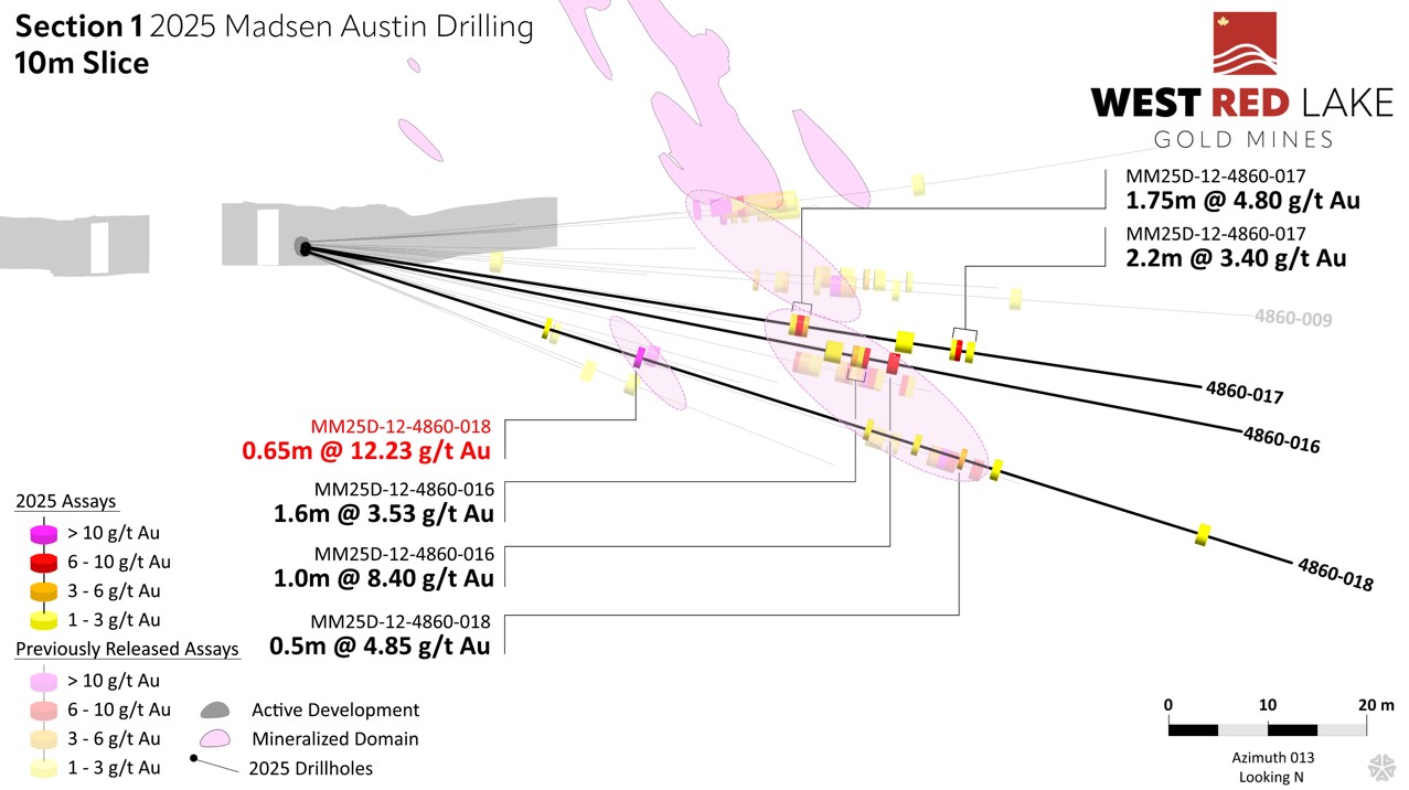 wrl austin section 1 v2 West Red Lake Gold Confirms Additional High-Grade Gold in Lower Austin with 26.16 g/t Au over 11.2m, 37.87 g/t Au over 3.55m and 10.55 g/t Au over 8m
