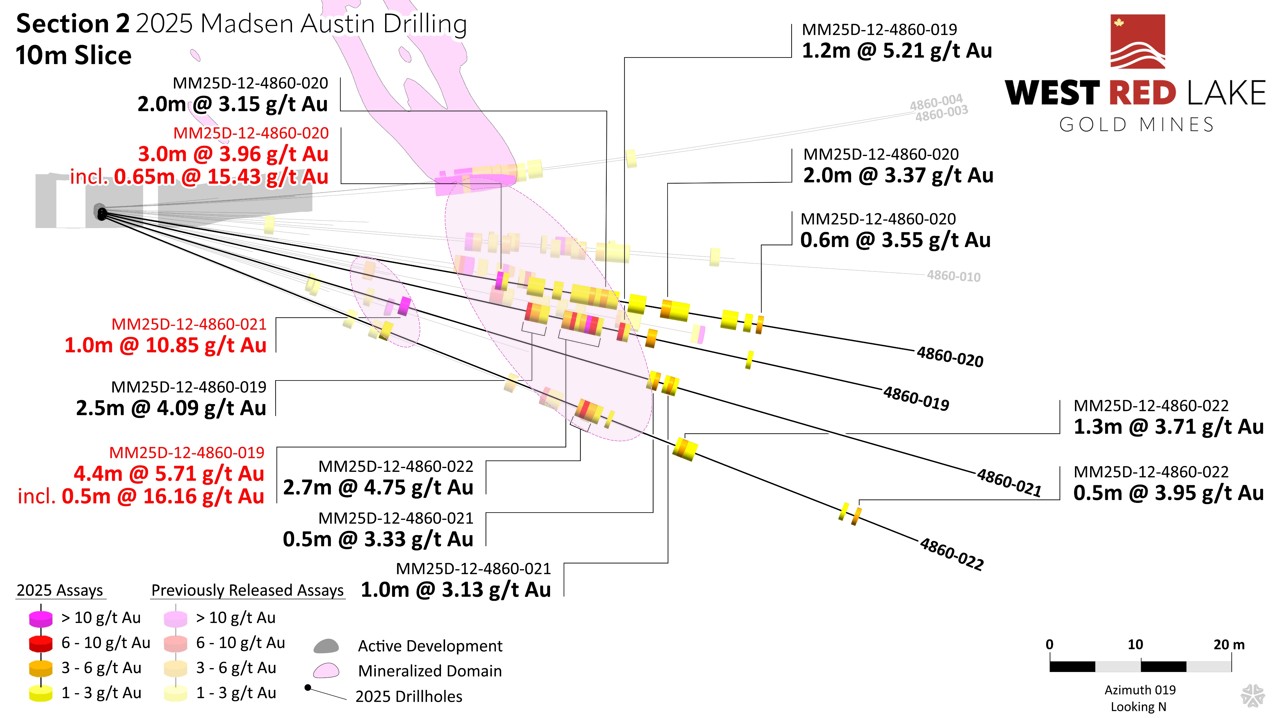wrl austin section 2 v2 West Red Lake Gold Confirms Additional High-Grade Gold in Lower Austin with 26.16 g/t Au over 11.2m, 37.87 g/t Au over 3.55m and 10.55 g/t Au over 8m