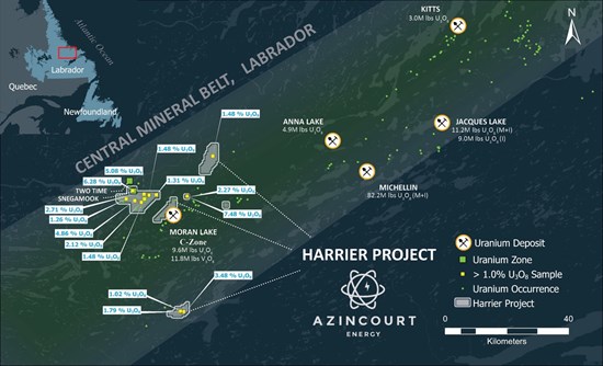 318818 f951a02c1424ea5c 003 Azincourt Energy Reports Initial Results from Drilling at Snegamook Uranium Deposit